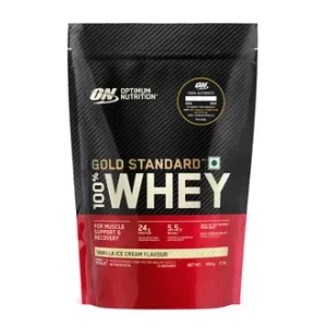 Optimum Nutrition (ON) Gold Standard 100% Whey Protein Vanilla Ice Cream Flavour Powder, 454 gm